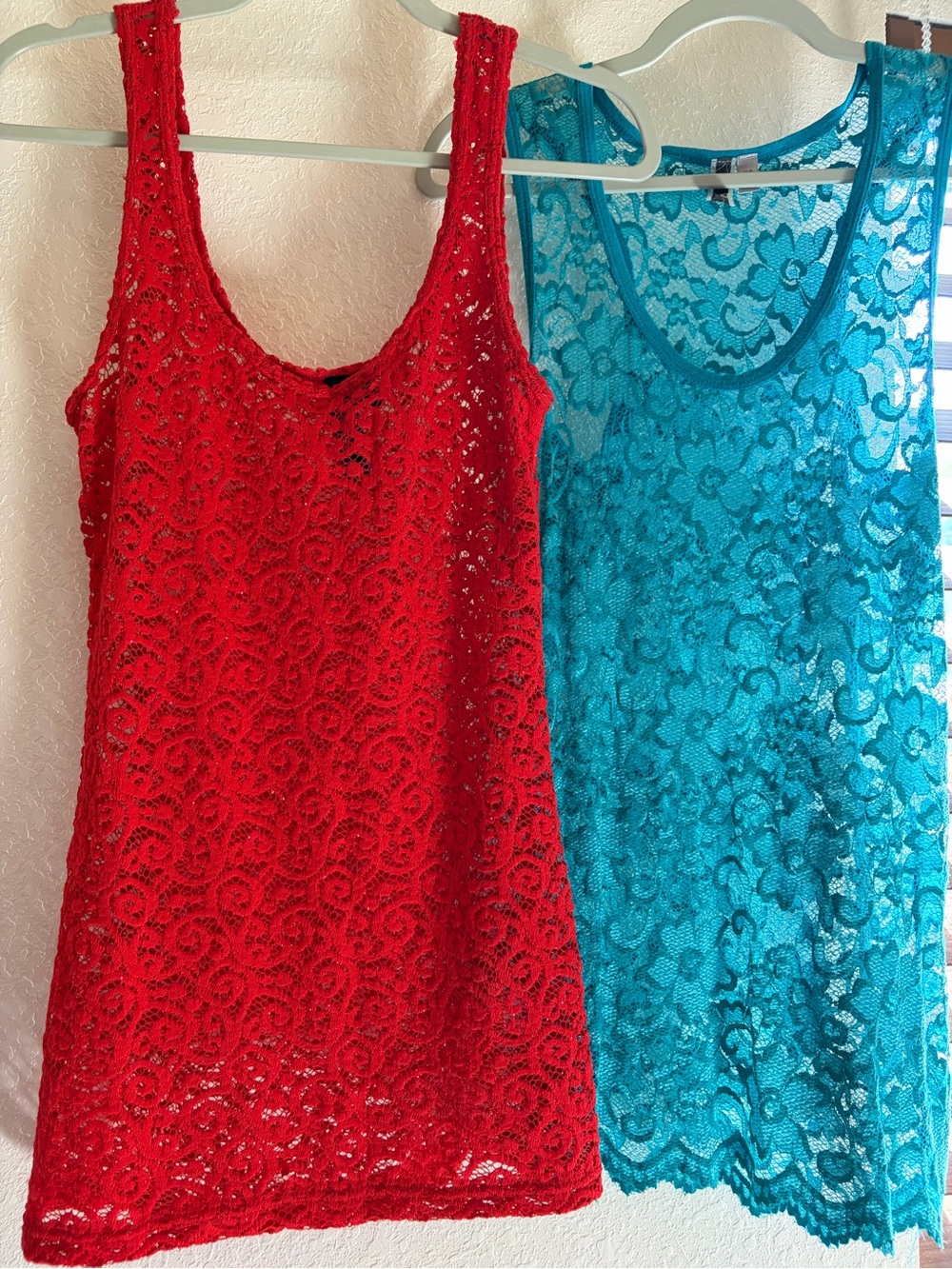 2 BKE Red & Teal Lace Tank Tops